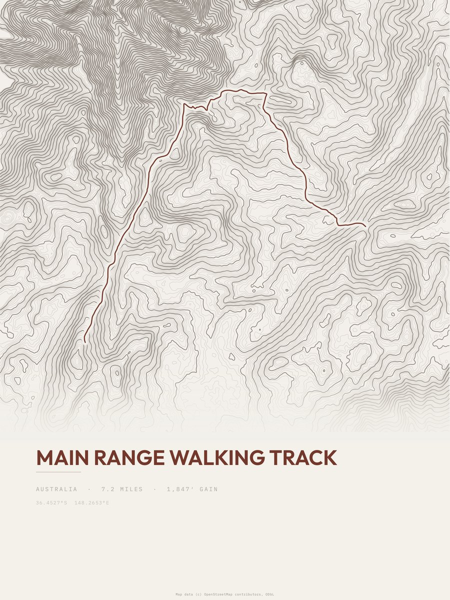 Main Range Walking Track topographic trail print