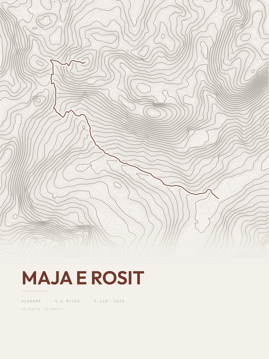Maja e Rosit topographic trail print