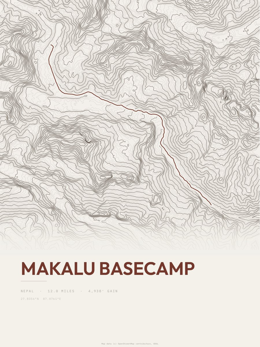 Makalu Basecamp topographic trail print