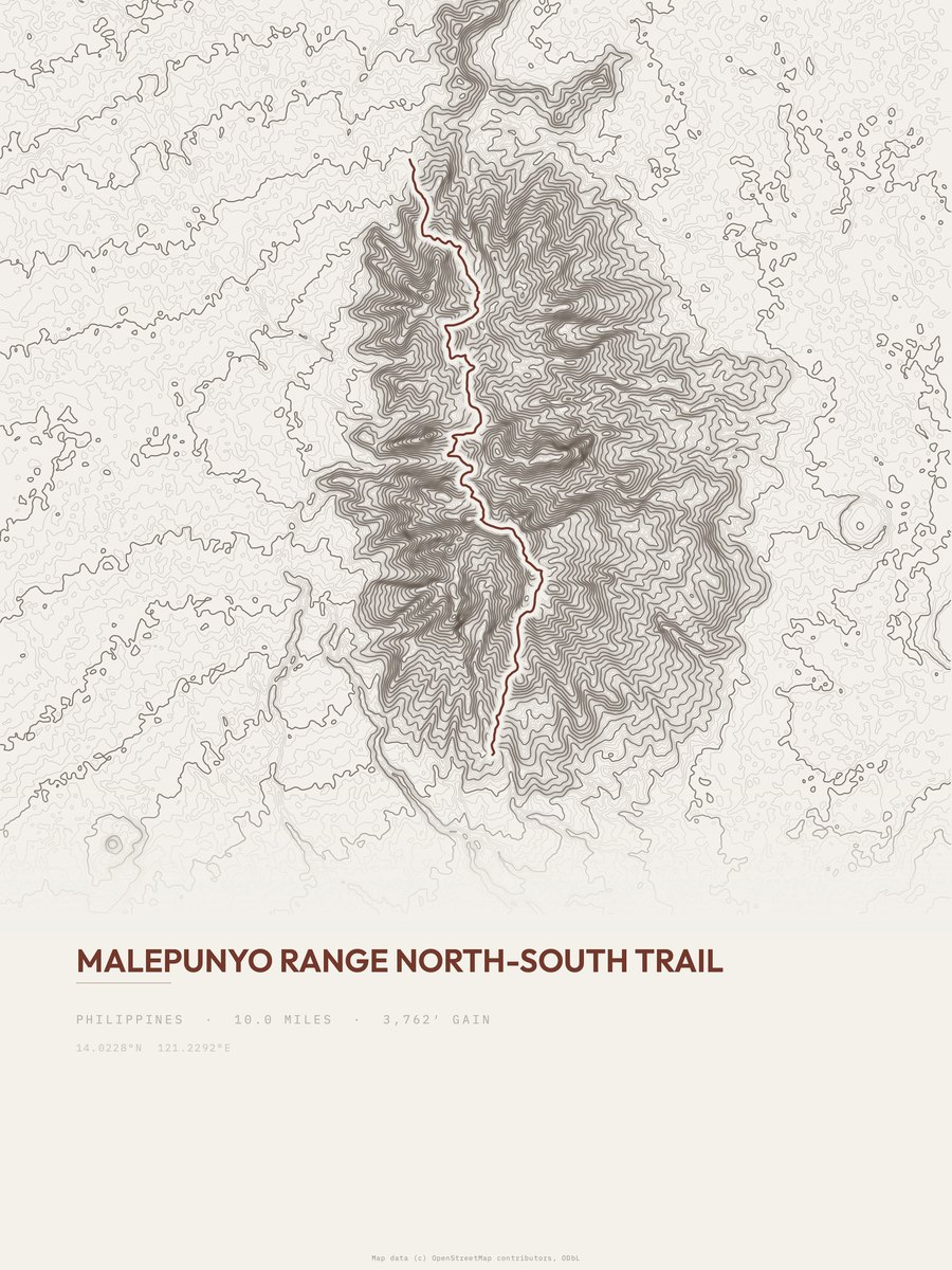 Malepunyo Range topographic trail print