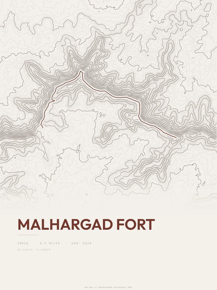 Malhargad Fort topographic trail print