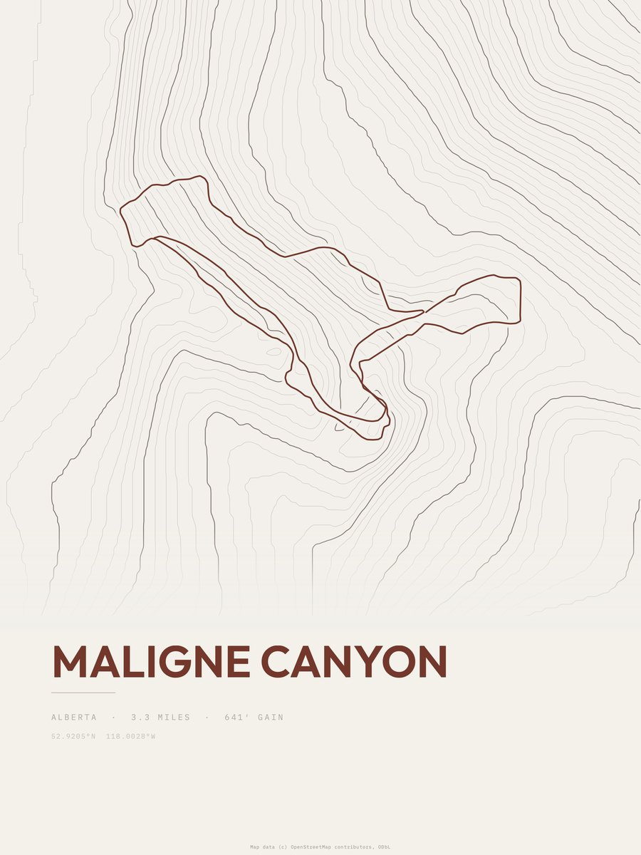 Maligne Canyon topographic trail print