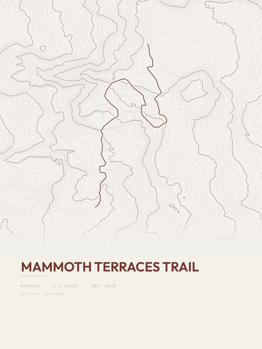 Mammoth Terraces Trail topographic trail print