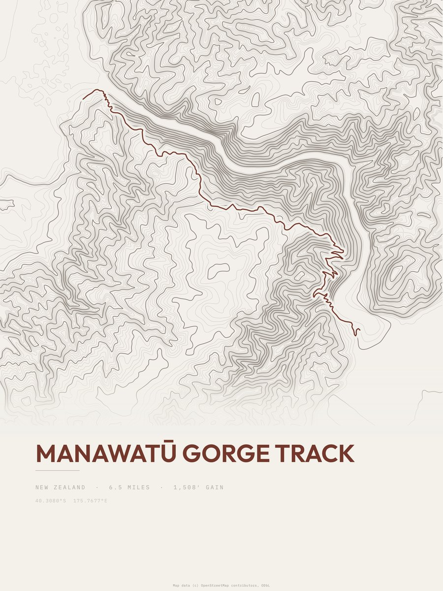 Manawatū Gorge Track topographic trail print