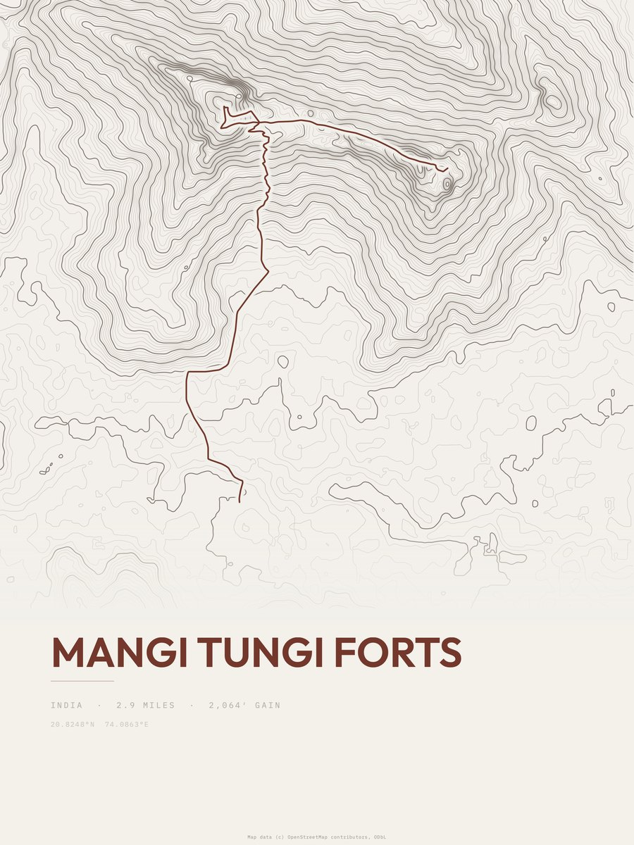 Mangi Tungi Forts topographic trail print