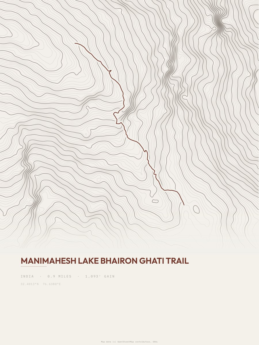 Manimahesh Lake topographic trail print