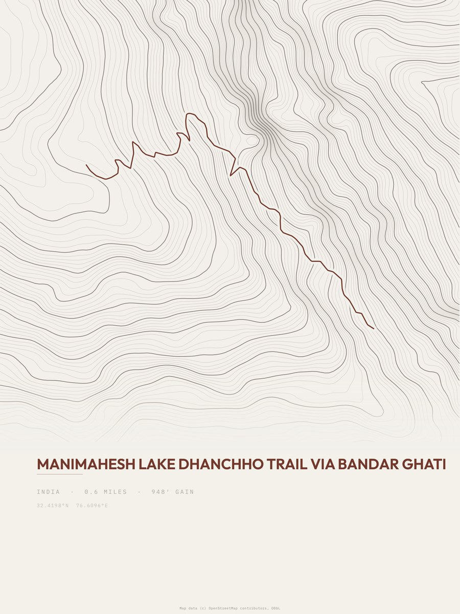 Manimahesh Lake topographic trail print
