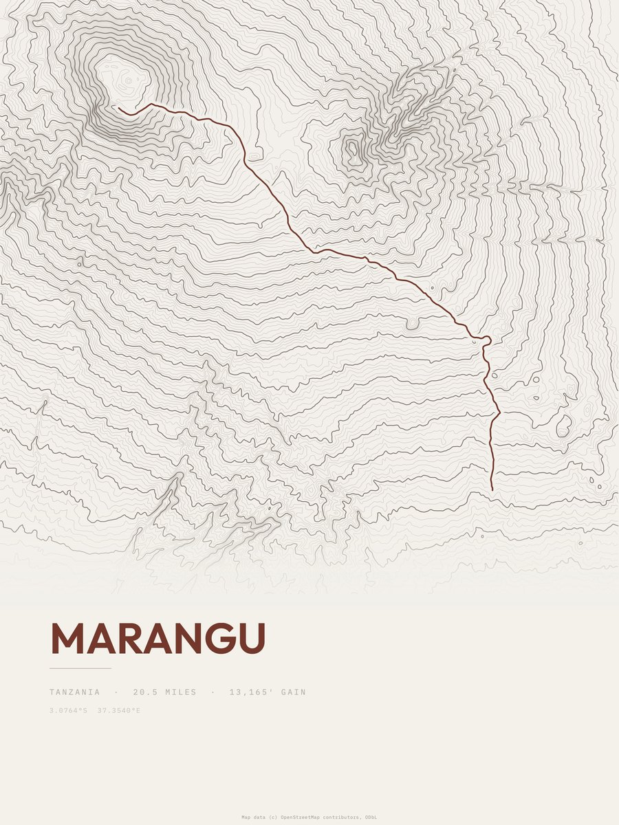 Marangu topographic trail print
