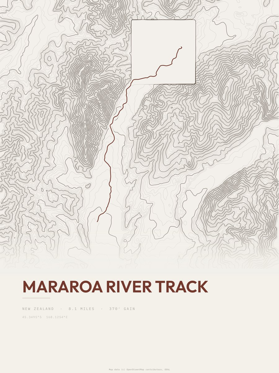 Mararoa River Track Topographic print