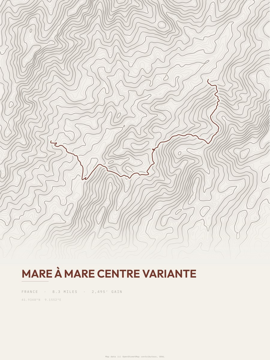Mare à Mare Centre Variante topographic trail print