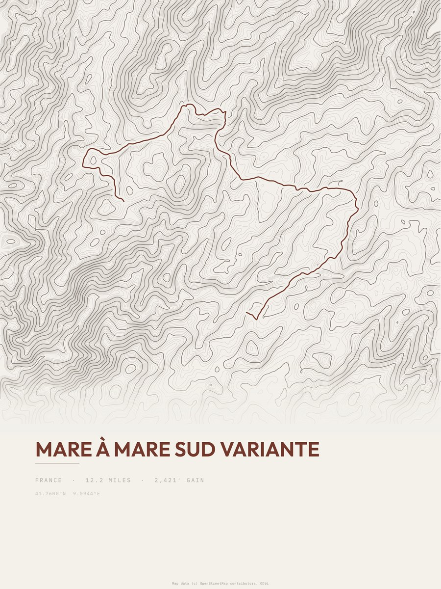 Mare à Mare Sud Variante topographic trail print