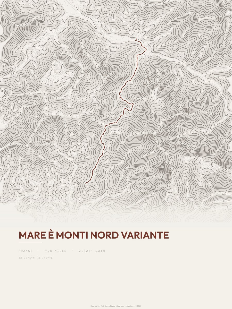 Mare è Monti Nord Variante topographic trail print