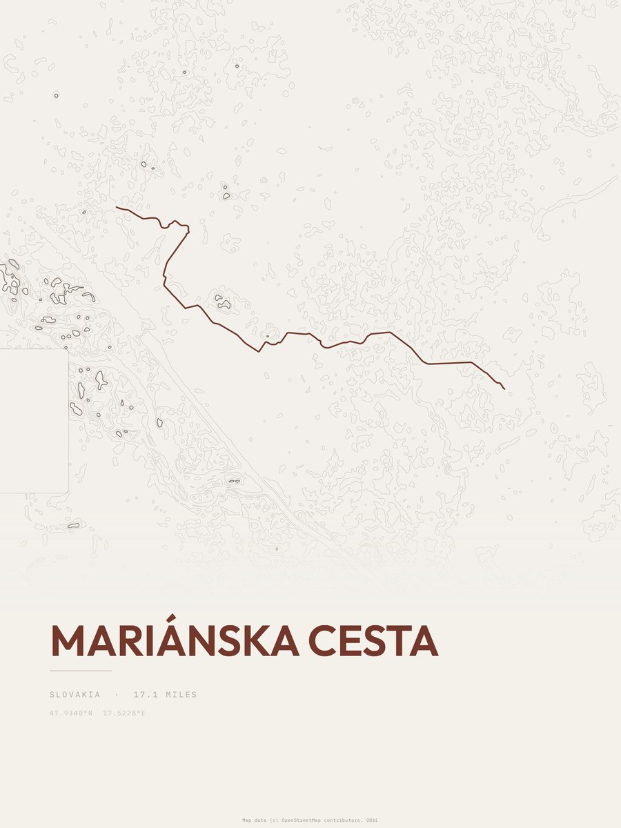 Mariánska Cesta topographic trail print