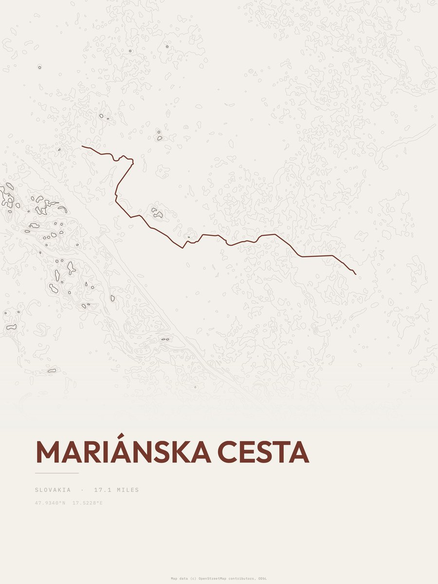 Mariánska cesta topographic trail print