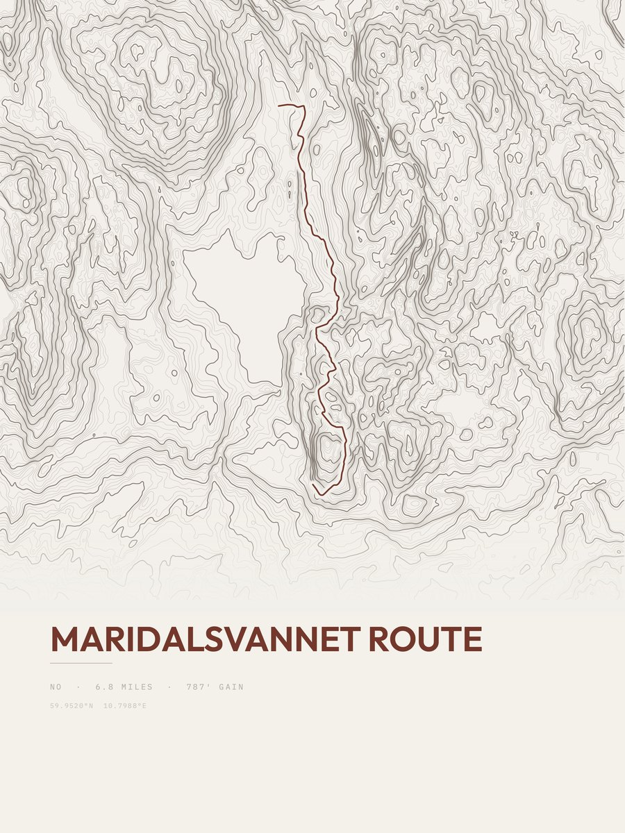 Maridalsvannet Route topographic trail print