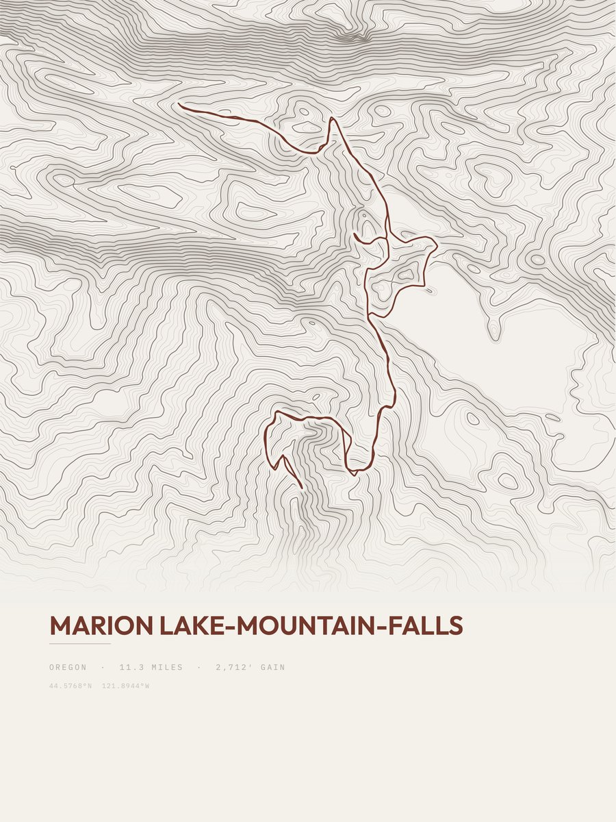 Marion Lake-Mountain-Falls topographic trail print