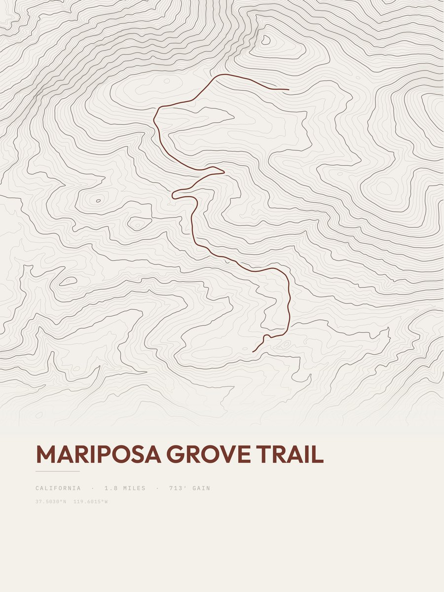 Mariposa Grove Trail Topographic print