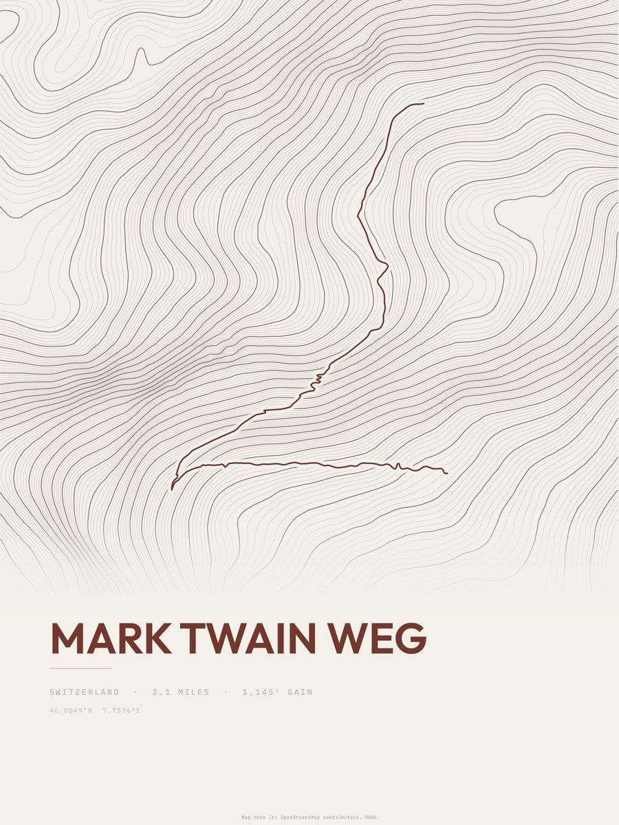 Mark Twain Weg Topographic print