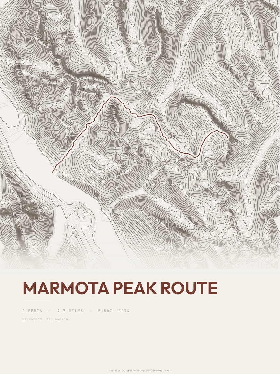 Marmota Peak Route topographic trail print