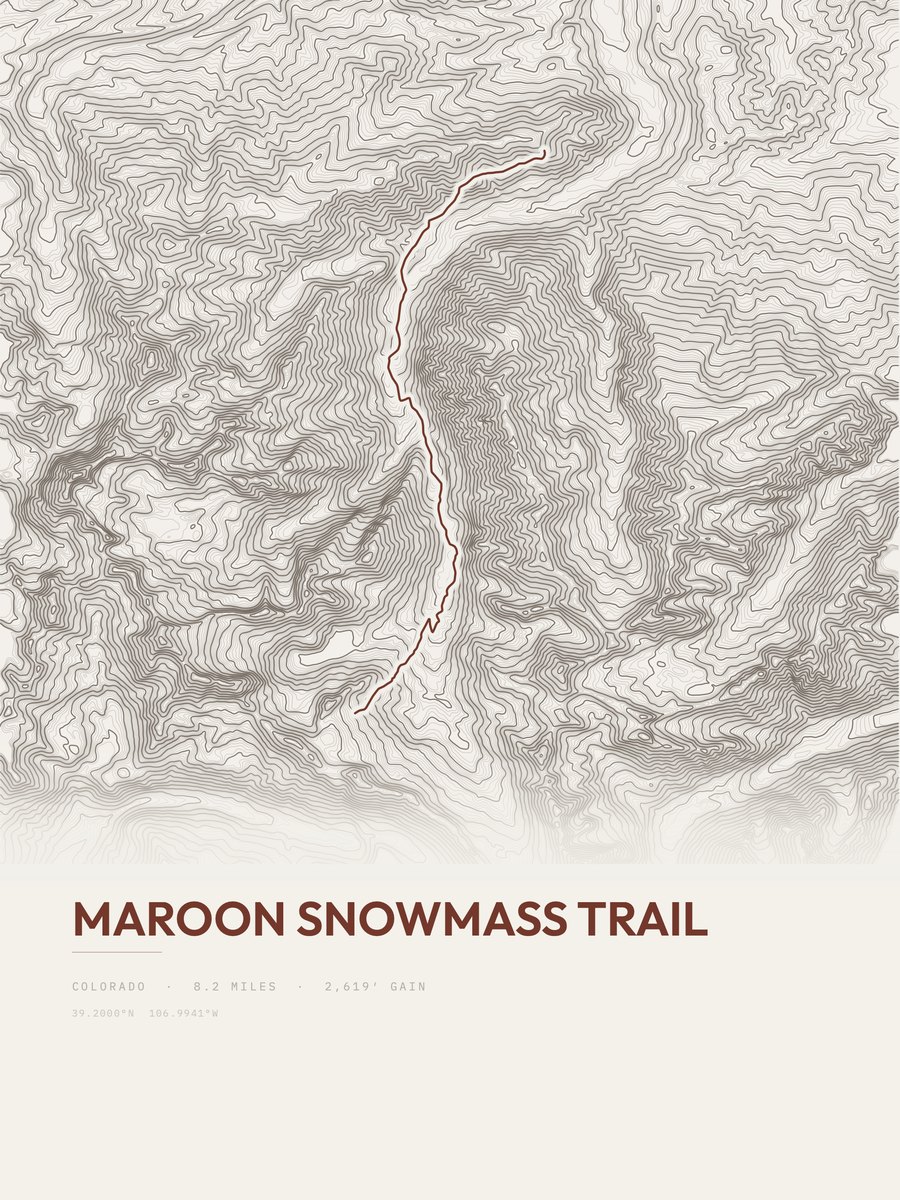 Maroon Snowmass Trail topographic trail print