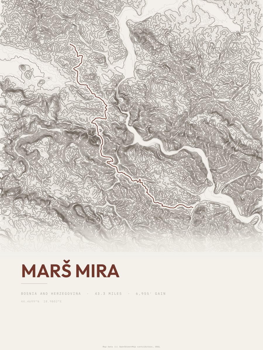 Marš mira topographic trail print