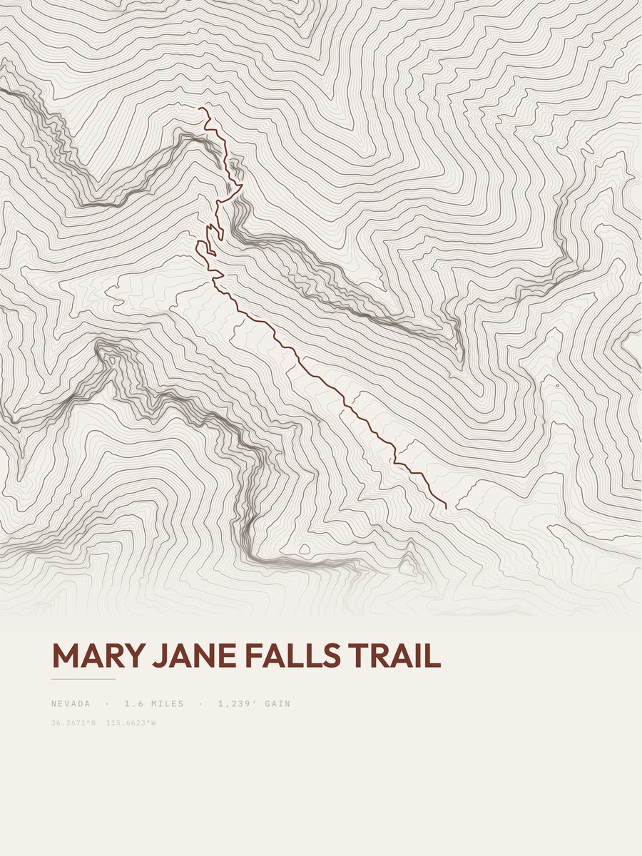 Mary Jane Falls Trail topographic trail print