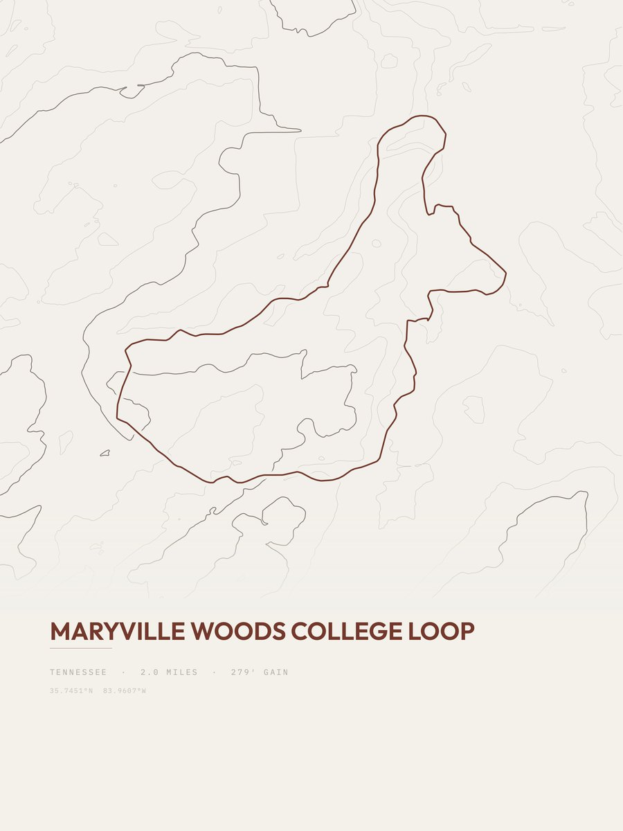 Maryville Woods College Loop topographic trail print