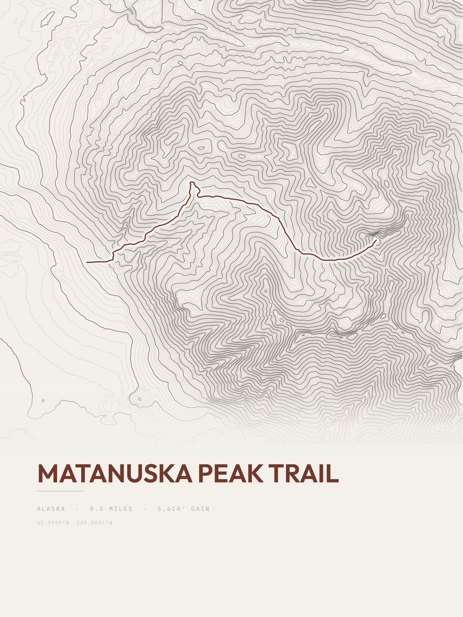 Matanuska Peak Trail topographic trail print