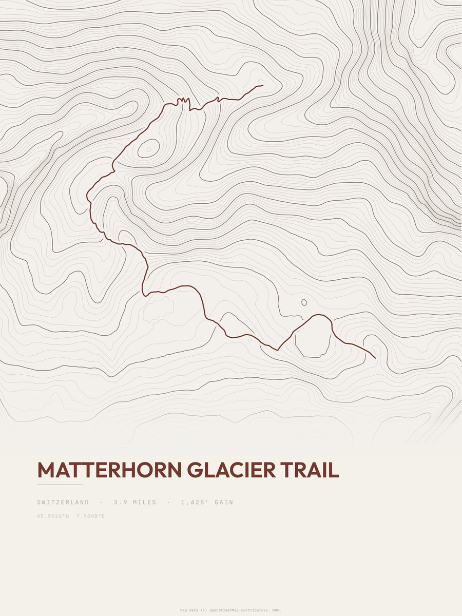 Matterhorn glacier trail topographic trail print