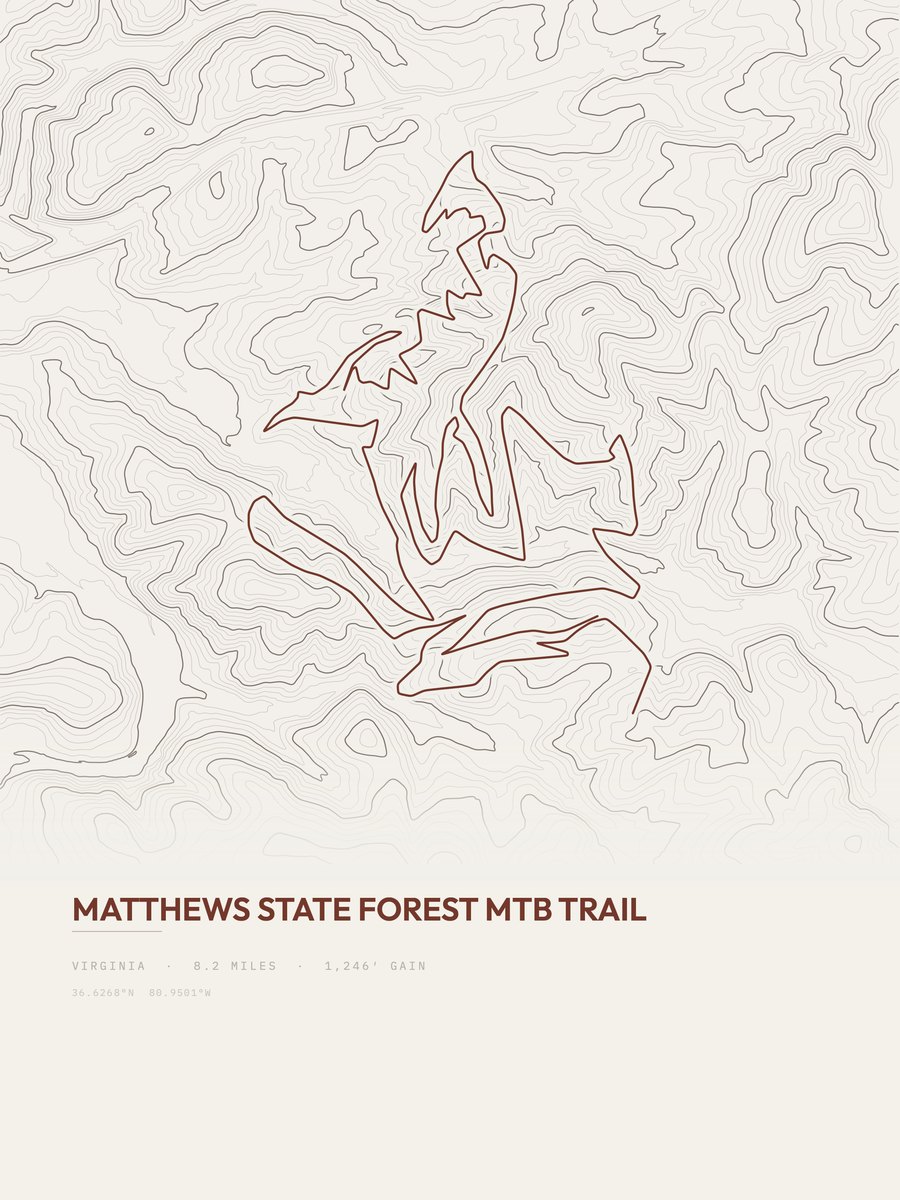 Matthews State Forest MTB Trail Topographic print