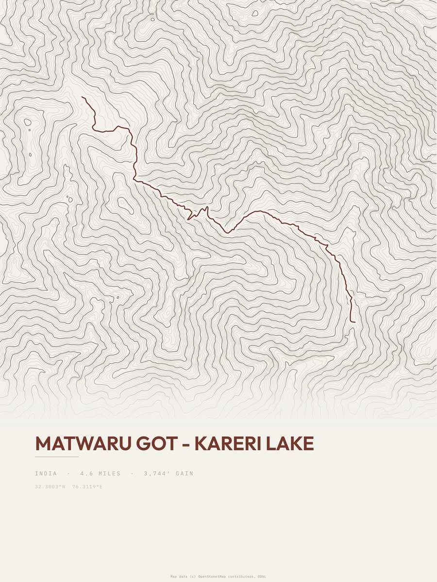 Matwaru Got - Kareri Lake topographic trail print