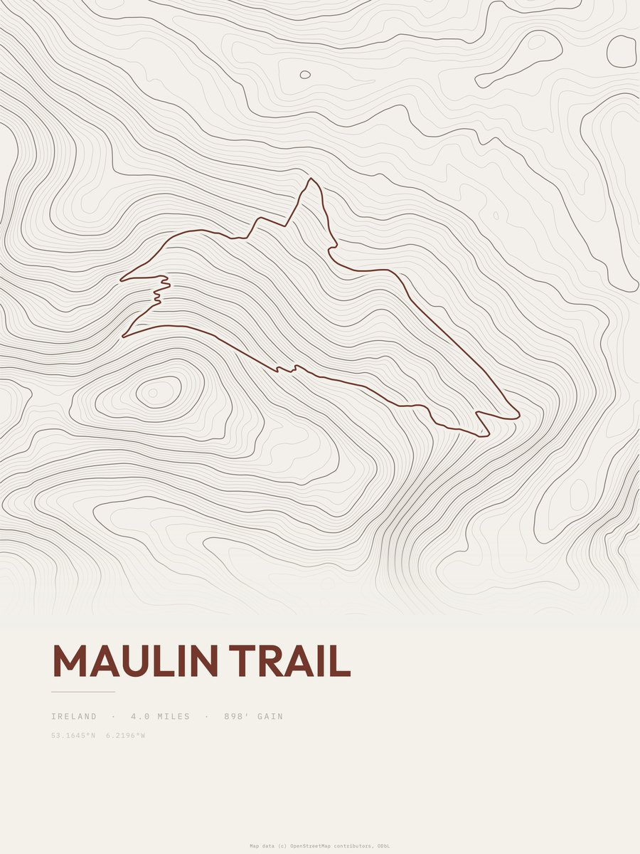 Maulin Trail topographic trail print