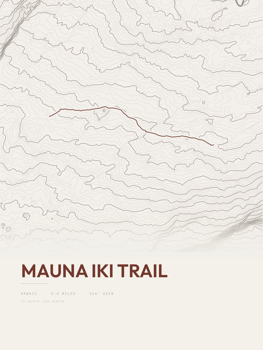 Mauna Iki Trail topographic trail print