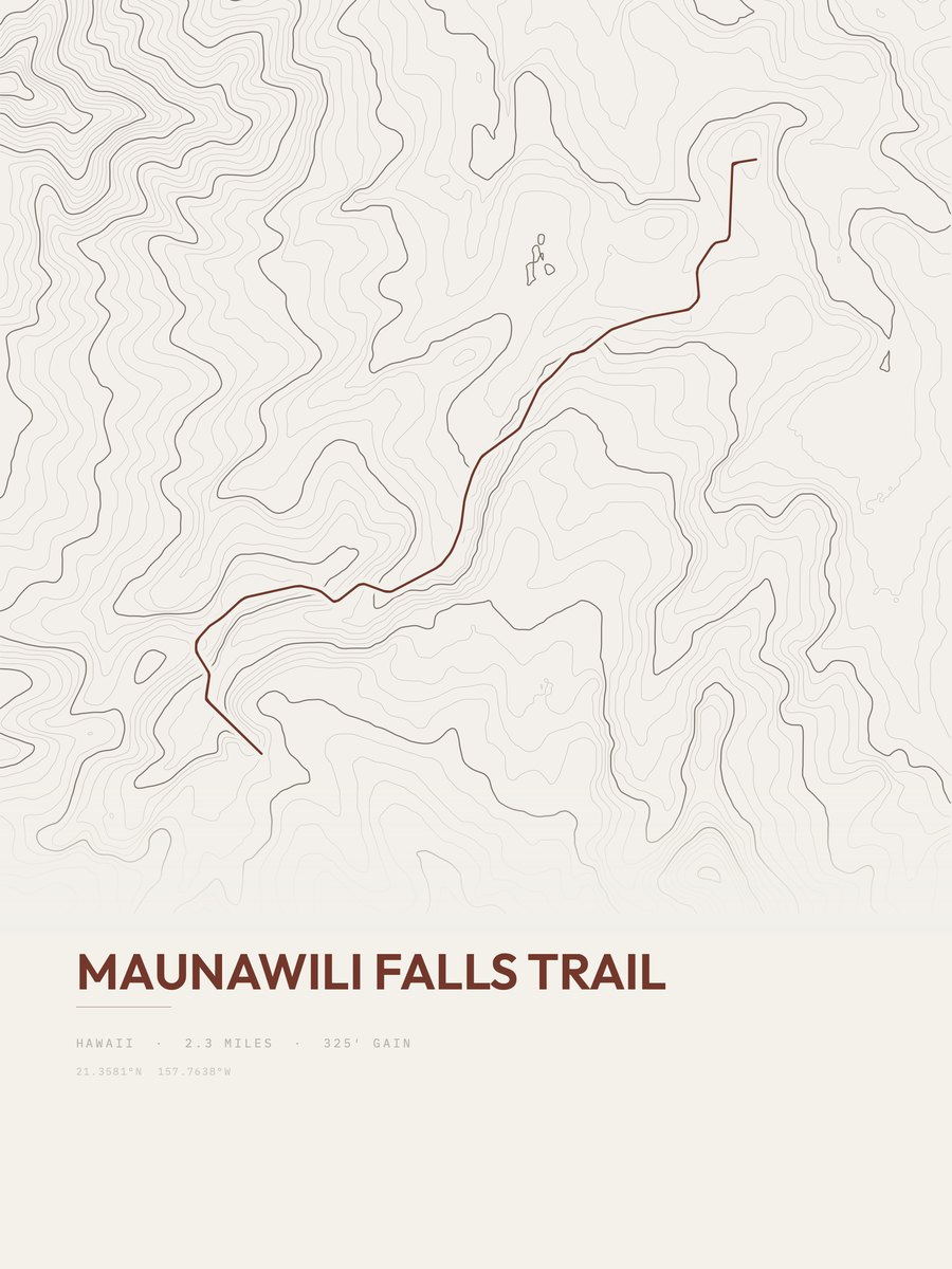Maunawili Falls Trail topographic trail print