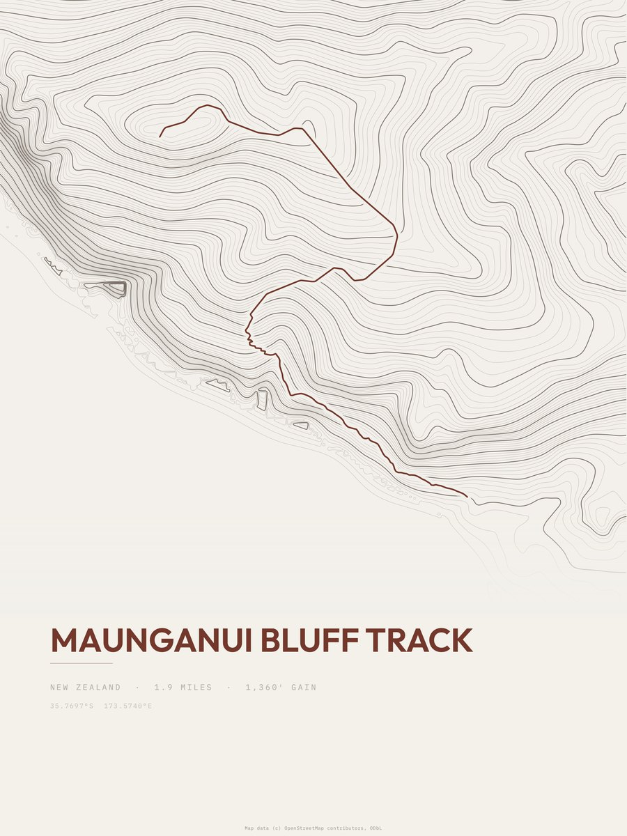 Maunganui Bluff Track Topographic print
