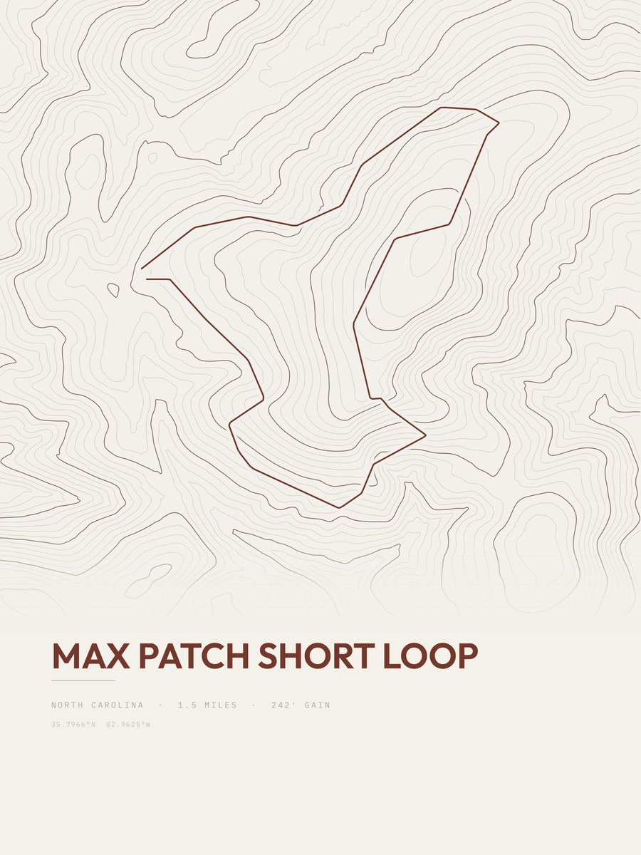 Max Patch Short Loop topographic trail print