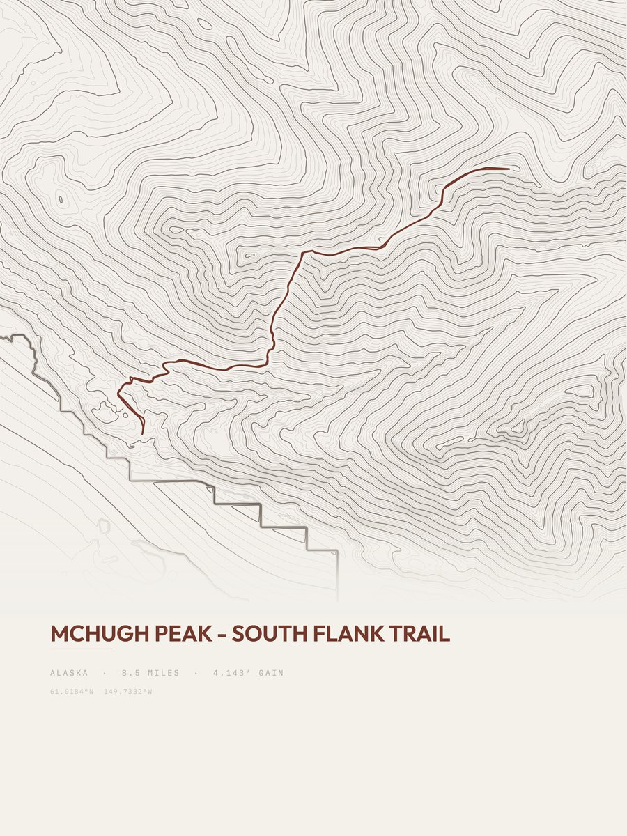 McHugh Peak - South Flank Trail topographic trail print