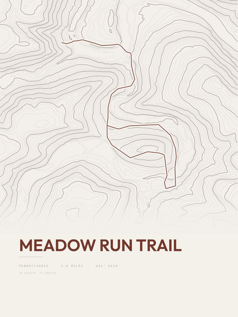 Meadow Run Trail topographic trail print