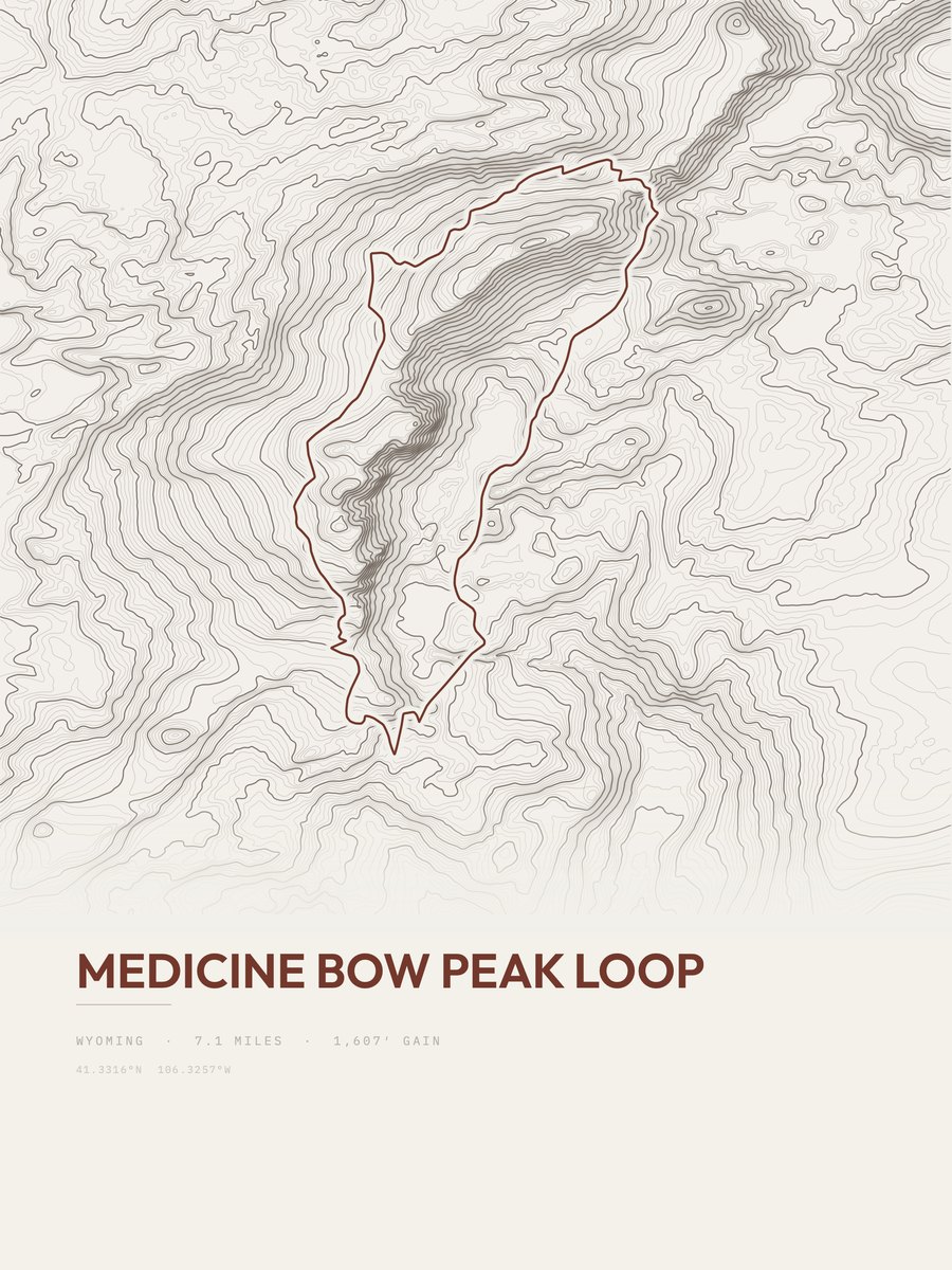 Medicine Bow Peak Loop Topographic print