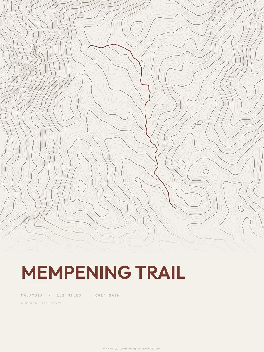 Mempening Trail topographic trail print