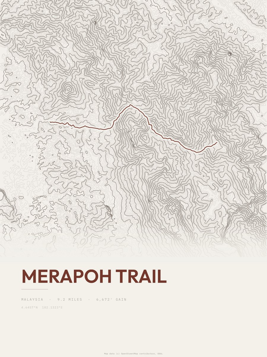 Merapoh Trail topographic trail print