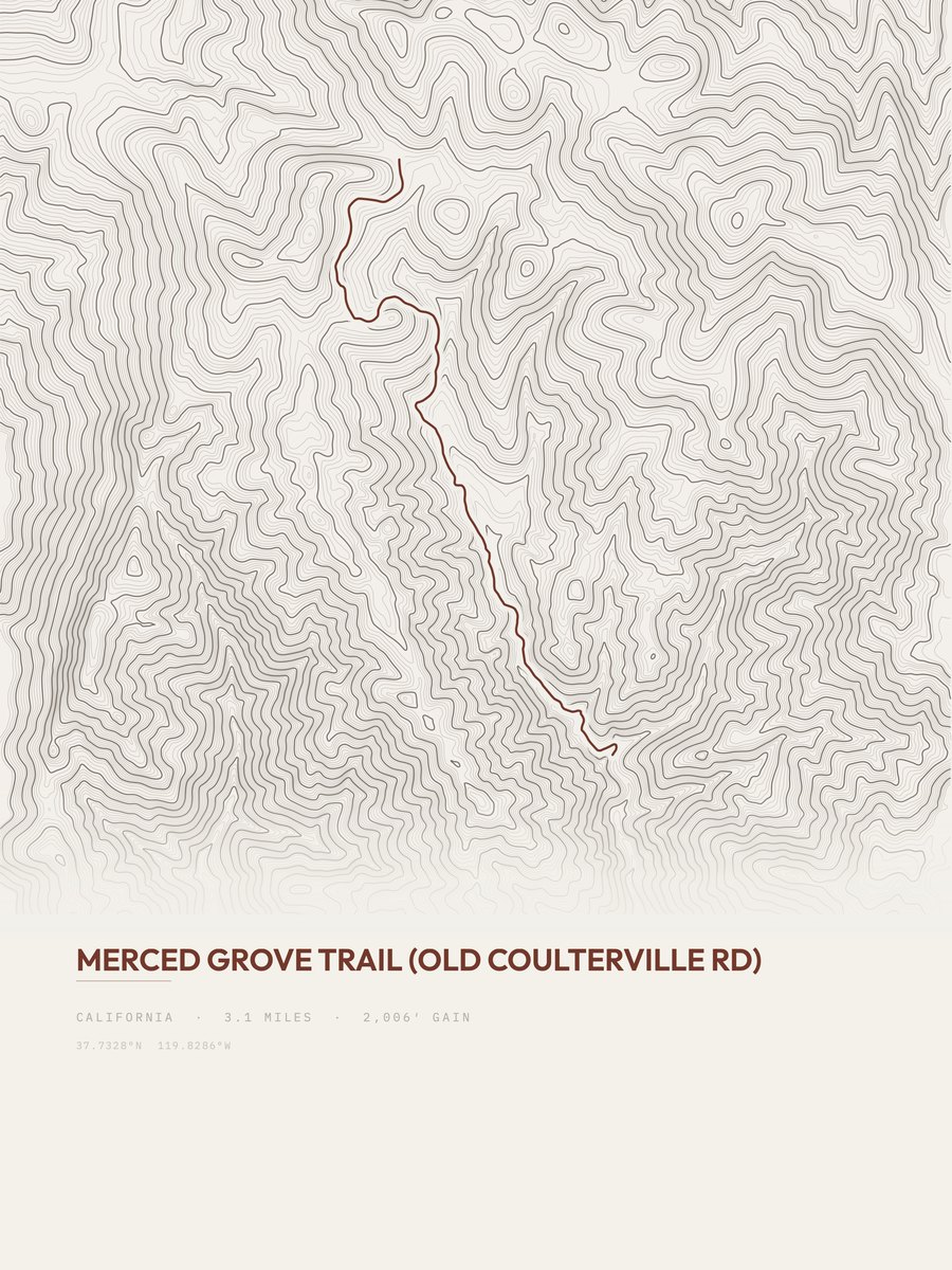 Merced Grove Trail topographic trail print