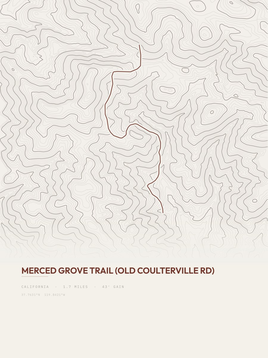 Merced Grove Trail topographic trail print