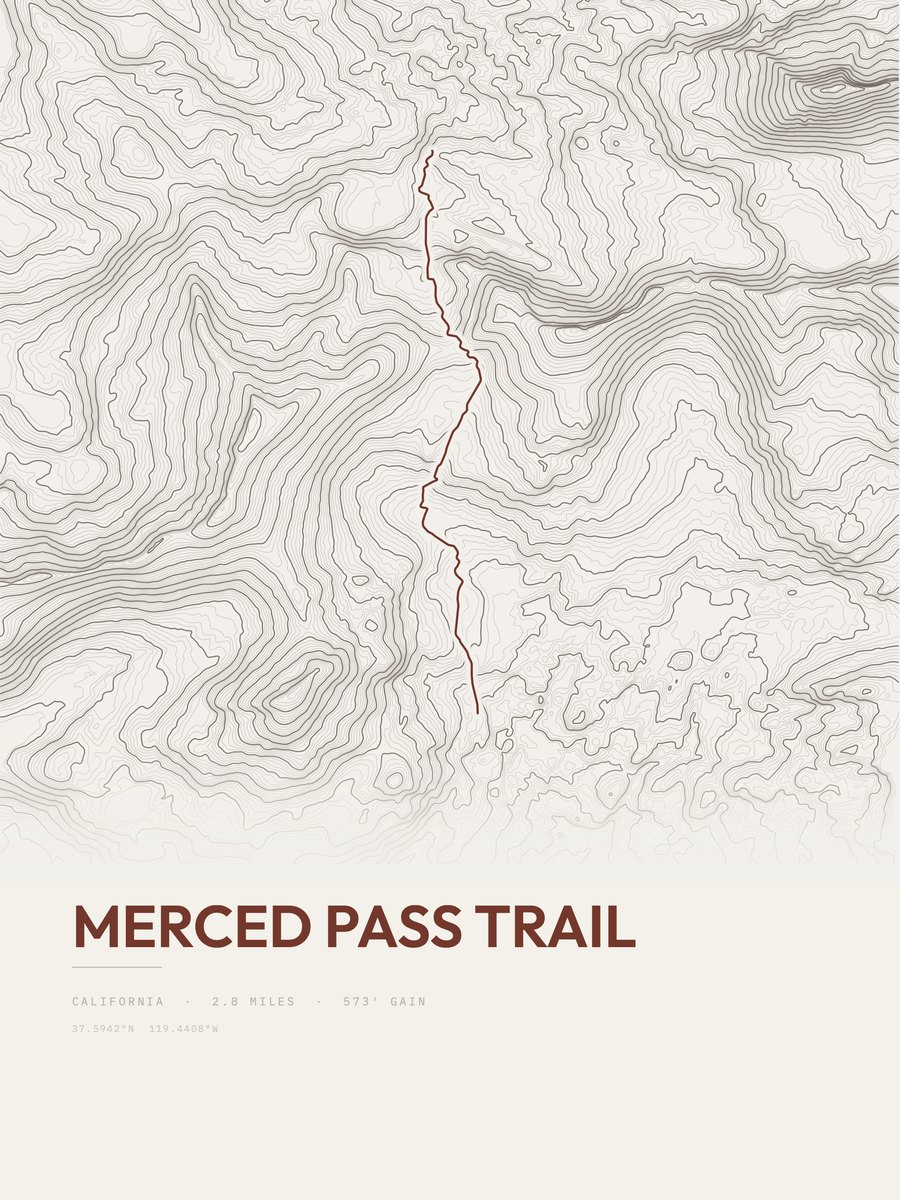 Merced Pass Trail Topographic print
