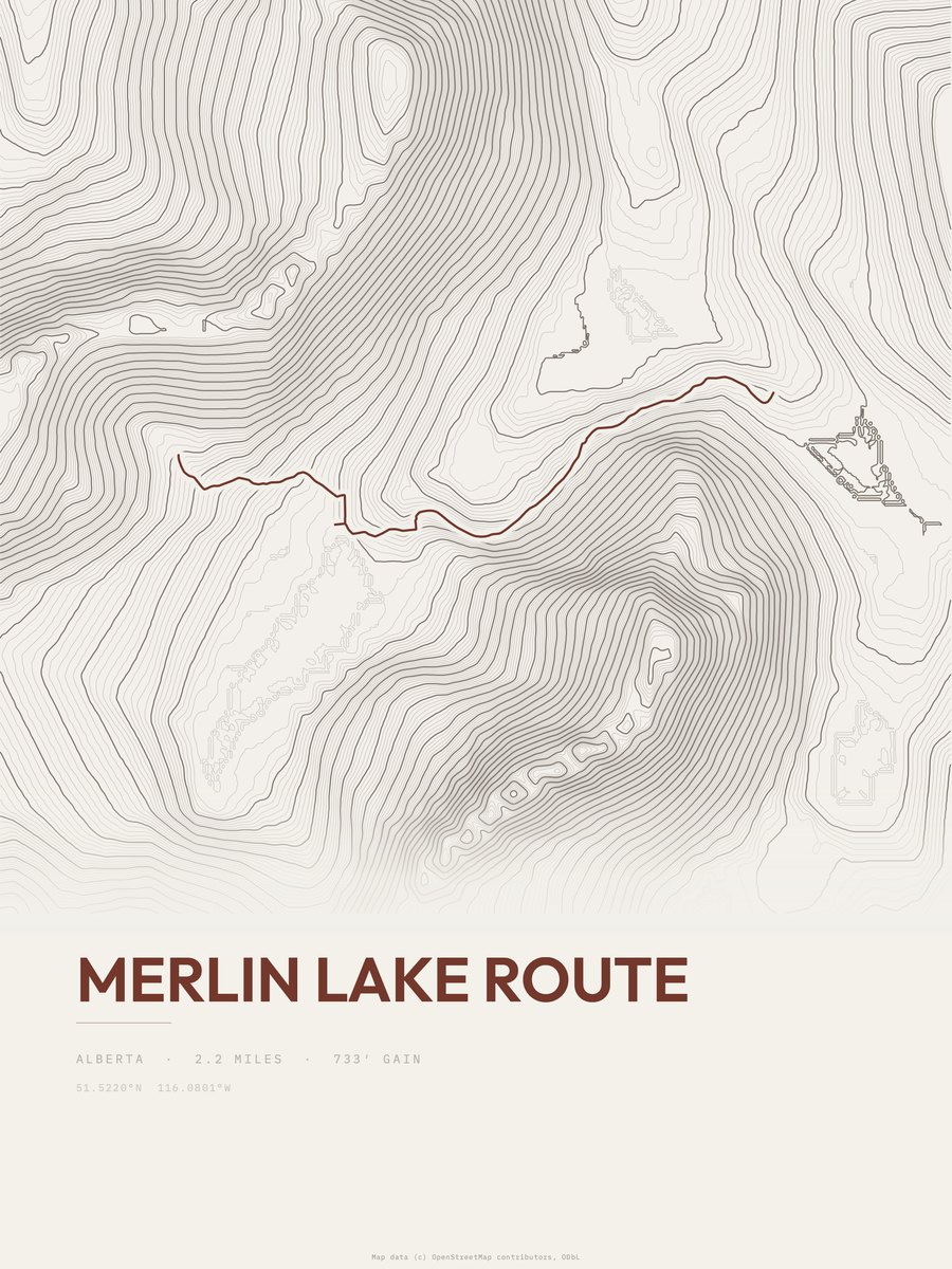Merlin Lake Route Topographic print
