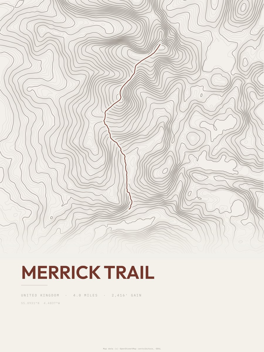 Merrick Trail topographic trail print