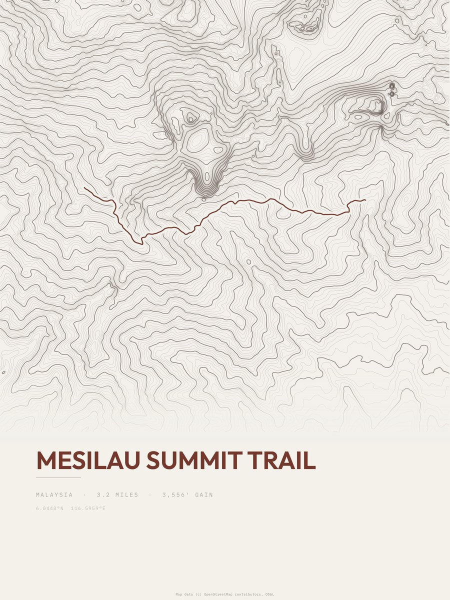 Mesilau Summit Trail topographic trail print