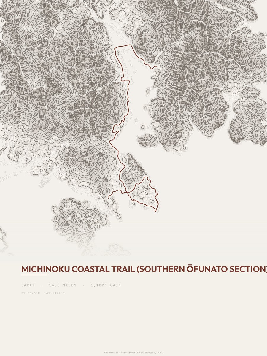 Michinoku Coastal Trail Topographic print