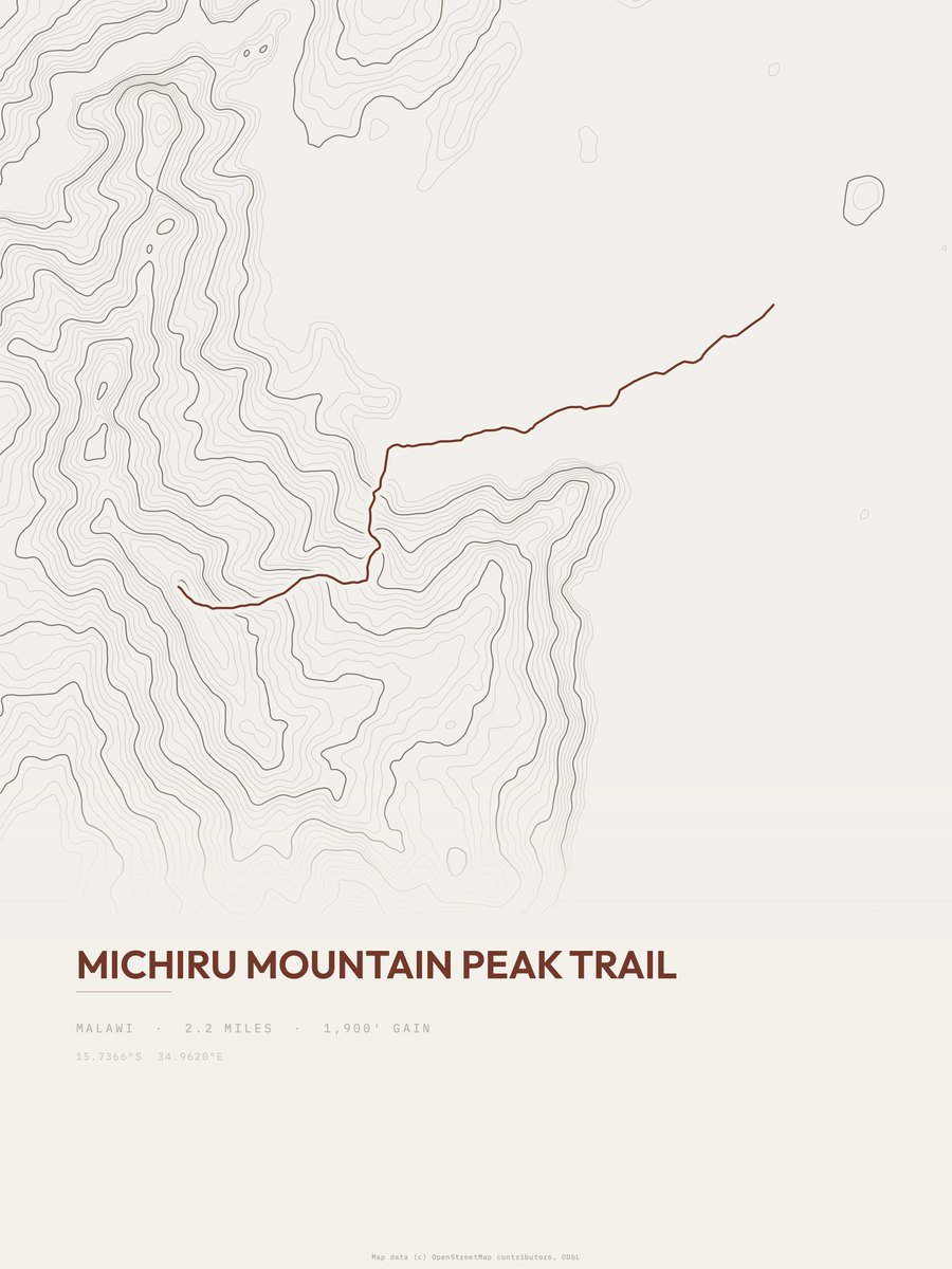 Michiru Mountain Peak Trail Topographic print