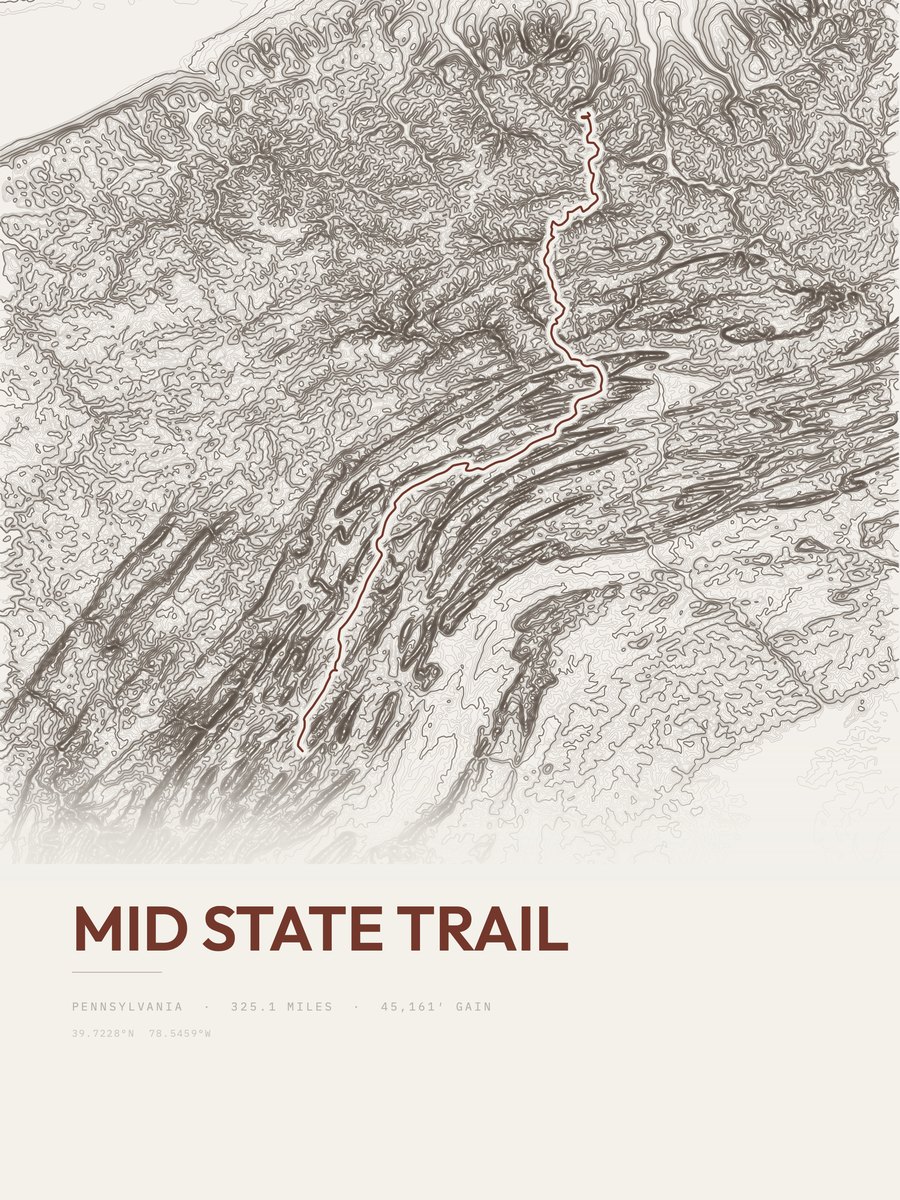 Mid State Trail topographic trail print